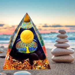 Crystal Energy Orgonite Pyramid Gather Wealth Prosperity Peridot Healing Gem Stone EMF Chakra Decor Ornaments 240314