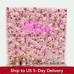 Silk Rose Flowers 3D Backdrop Wall Wedding Decoration Artificial Flower Wall Panel for Home Decor Backdrops Baby Shower 240309