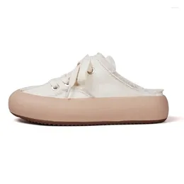 Casual Shoes Women's Canvas Spring/summer Round Head Fur Edge Half Drag Platform Thick Sole Slip-On Lazy