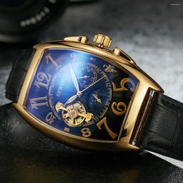 Wristwatches Top Fashion Luxury Gold Watch Men Mon Phase Tourbillon Watches Small Seconds Automatic Mechanical Reloj Hombre 2024