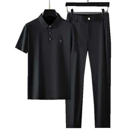 Tute da uomo T-shirt Pantaloni da lavoro estivi Abito manica corta Comodo risvolto Asciugatura rapida Moda Casual Due pezzi Tute da uomo