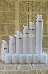 Whole Golden edge White cap Airless Pump Bottle Plastic Airless Bottles Vacuum cosmetic Lotion Containers 2 pcslot 30ml 50ml2050002