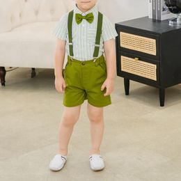 Clothing Sets Baby Boys Gentleman Outfits Suits 2Pc Short Sleeve Striped Shirt Suspender Shorts Set Toddler Clothes