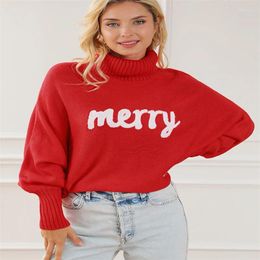 Women's T Shirts Ladies Letter Embroidered Bubble Sleeve Long Turtleneck Knit Top European And American Fashion Casual Pullover Coat