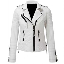Oem New High Quality White Pu Womens Leather Jacket Factory Customized Outdoor Waterproof Coat