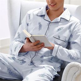 Men's Sleepwear Men Cotton Thermal Pyjamas Sets With Buttons Casual Long Sleeve Pants Housewear Suit Winter Autumn Stripe Loose