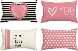 Pillow Valentine's Day Pillowcase 30X50cm Pink Heart Stripe Wedding Cover Sofa Decoration Lumbar