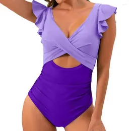 Women's Swimwear V-neck One-piece Bikini Stylish Swimsuits For Women Tummy Control High Waist Monokini With Cutout Design