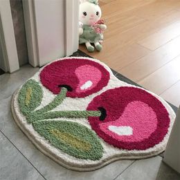 Cute Cherry Tufting Carpet Door Mat Soft Thick Fluffy Tuftted Bathroom Absorbent Rug Toilet Kitchen Entrance Floor Mat Foot Pad 240311