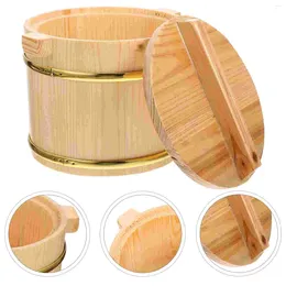 Storage Bottles Food Containers With Lids Wooden Barrel Sushi Rice Plate Buckets Serving Mixing Tub