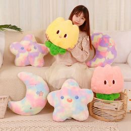 Cute plush doll toys, home decorations, colorful stars, moon, tulip, press dyed colorful pillows as gifts