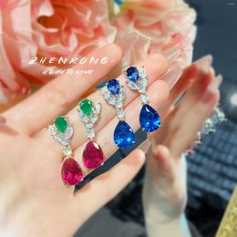 Dangle Earrings Fashion Luxury Jewelry Simulation Water Drop Royal Blue Sapphire For Women Wedding Tassel Long Earring