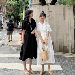 Casual Dresses Style Midi Dress Women's Summer Short-Sleeved Loose A- Line Woman Vestido De Mujer Femme Robe