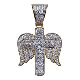 Hip Hop Angel Wings Cross Pattern Originality Pendants Necklace Full 5A Zircon Religious Jewelrys