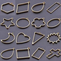 Charms 10pcs/Lot High Quality Geometry Hollow Glue Pendant Stainless Steel For Jewellery Making Necklace Keychain Charm Gold Colour