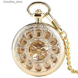 Pocket Watches Luxury Gold Colour Hollow Automatic Mechanical Pocket Chain Beautiful Fob es Men Women Hand-wind Clock Birtay Gifts L240322