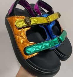 Kurt Geiger Sandals Platform Slippers Women Ing Rainbow Summer Beach Sandal Designer Slides Flat Shoes Eagle Head Diamond Hook Loop Fashion Shoes 3566
