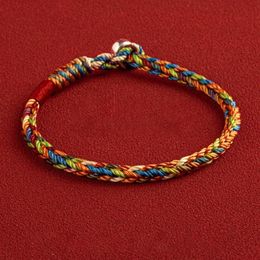 Pure S925 Sterling Silver Clasp Colourful String Thread Braided Knitted Rope Bracelet Lucky Gift 240315