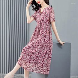 Party Dresses Floral High-end Mulberry Silk Midi Dress Women Summer 2024 Large Size Loose Tight Long Fashion Elegant Skirt Vestido