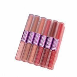 qibest Lip Makeup Sets 2 In 1 Double Head Matte Liquid Lipstick Glitter Lipgloss Shiny Moisturizing Lip Glaze Lg-lasting Tint P6JL#