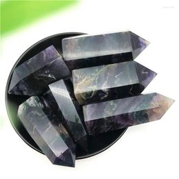 Decorative Figurines 1PC Natural Black Colorful Fluorite Quartz Crystal Stone Point Tower Healing Hexagonal Wand Stones And Minerals