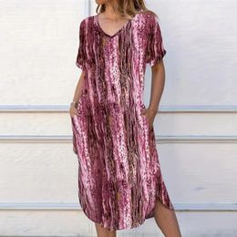 Casual Dresses Slit Dress Stylish Women's V-neck Midi With Irregular Hem Pockets Soft Breathable Summer For Wear Fabric