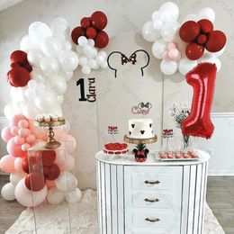Party Decoration 108PCS Red Pink Cartoon Mouse Latex Balloons Baby Shower Gift Arch Garland Kit For Girl 1-9th Birthday Decorations Supply