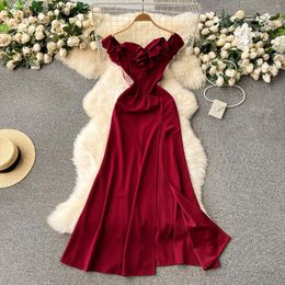 Casual Dresses Foamlina Red Prom Dress For Women 2024 Ruffled Edge Sexy One Shoulder Slim Fit Long Slit Evening Party