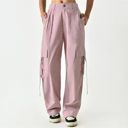 Women's Pants Solid Pink Drawstring Fluid Baggy Cargo Women Black Beige Grey Streetwear Trousers Bottoms Y2K Ropa De Mujer