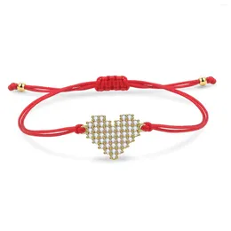 Charm Bracelets White CZ Crystal Love Heart Bracelet Women 2024 Fashion Cubic Zirconia Stones Red String Grey Cord Jewelry Present