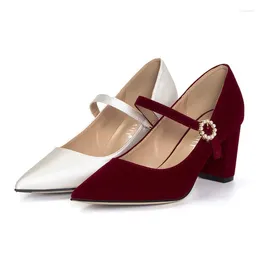 Dress Shoes Red Wedding Women's Burgundy Large Size 43 Thick Heel Strap Mary Jane White Bridal