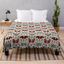 Blankets Gothic Halloween Design Of Skulls And Butterflies Flowers On A Light BackgroundThrow Blanket