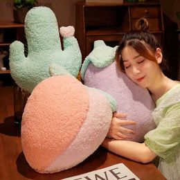 Stuffed Plush Animals Cute Stuffed Fruit Plush Toy Peach Carrot Cactus Eggplant Fluffy Pillow Home Decor Birthday Gift L240320