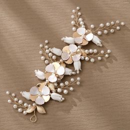 Hair Clips Golden Alooy Flower Headbands White Ceramics Floral Hairbands Artificial Pearl Headpieces For Bride Wedding Jewellery