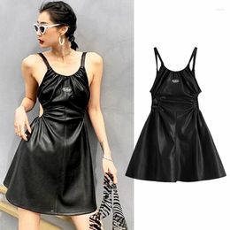 Casual Dresses Women's Chic Hollow Out Faux Leather Dress Streetwear Punk Style Sexy For Women Spring Designer SL309