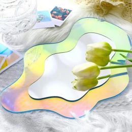 Mirrors Rainbow Acrylic Mirror Irregular Wave Shaped Mirror Aesthetic Vanity Mirrors Rustic Wall Decorative Makeup Mirror Wall Decor