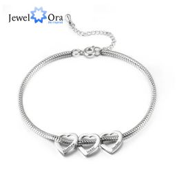 Bracelets Personalised Stainless Steel Heart Beads Chain Bracelets for Women Custom Engraved Family Name Anklets Wedding Gifts