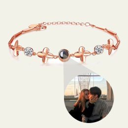 Bracelets S925 Custom Photo Projection Zircon Bracelet For Women Girlfriend Gift 2023 New Valentine Present Luxury Trendy Romantic Jewellery