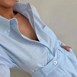 Women's Tracksuits Spring Turn-down Collar Button Shirt Commuting Suits Fashion High Street Shorts Outfits Casual Women Long Sleeved Beach