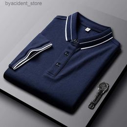 Men's Polos New Men Polo Shirt 2022 Solid Casual Hot Sale Business Comfortable Lapel Shirt Korean Slim Version High End Camisa Polo L240320