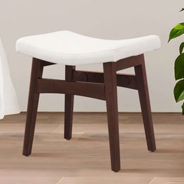 COSTASKF Saddle Footstool, Modern Dressing Table Stool, Solid Wood Legs, Soft Seat, Suitable for Entrance Passages, Bedrooms, Walnut Legs - Cream White Linen