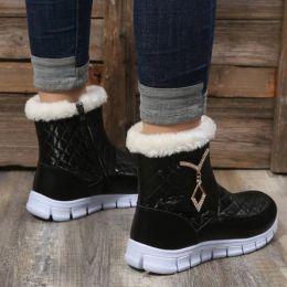 Boots Women Ankle Boots And Booties Metal Decor Zip Side Plush Snow Boots Thick Sole Winter Warm Shoes