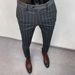 Men's Suits Men Stripes Suit Pants 2024 Spring High-quality Slim Dress Fashion Casual Trousers Mens Clothing Formal Full Length