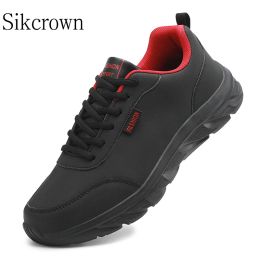 Boots Black Sports Shoes for Men Running Shoes Ultralight PU Leather Waterproof Athletic Sneakers Men Wearresistant Walking Shoes