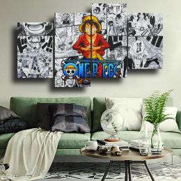 Calligraphy Japanese Classic animation One Piece Luffy Comics Poster 4 pieces Wall Art Printing Children's Bedroom Living Room Home Dec