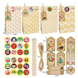 Gift Wrap 24sets Christmas Kraft Paper Bags Merry Party Favor Packing Pack Set Cookies Candy Pouch With Xmas Stickers