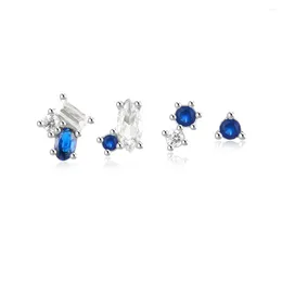 Stud Earrings BOAKO 925 Sterling Silver Set For Women Bohemia Blue Zircons 4 Pieces Ear Piercing 2/5mm Crystal Fashion Party Jewellery