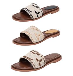 Designer Flat Sandals Luxury Slippers Womens Embroider Fashion Flip Flop Letter Slipper For Women Summer Beach Slide Ladies Low Heel Fashion Shoes 36656