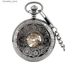 Pocket Watches New Arrival at Exquisite Gear Wheel Hollow Pocket Mechanical Fob es Accordion Hot selling Mens Chain Clock Womens Gift L240322