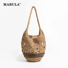 MABULA Aesthetic Mesh Beach Hobo Bag for Summer 2024 Trend Woven Straw Shoulder Handbag Hollow Out Boho Women Daypack Purse 240305